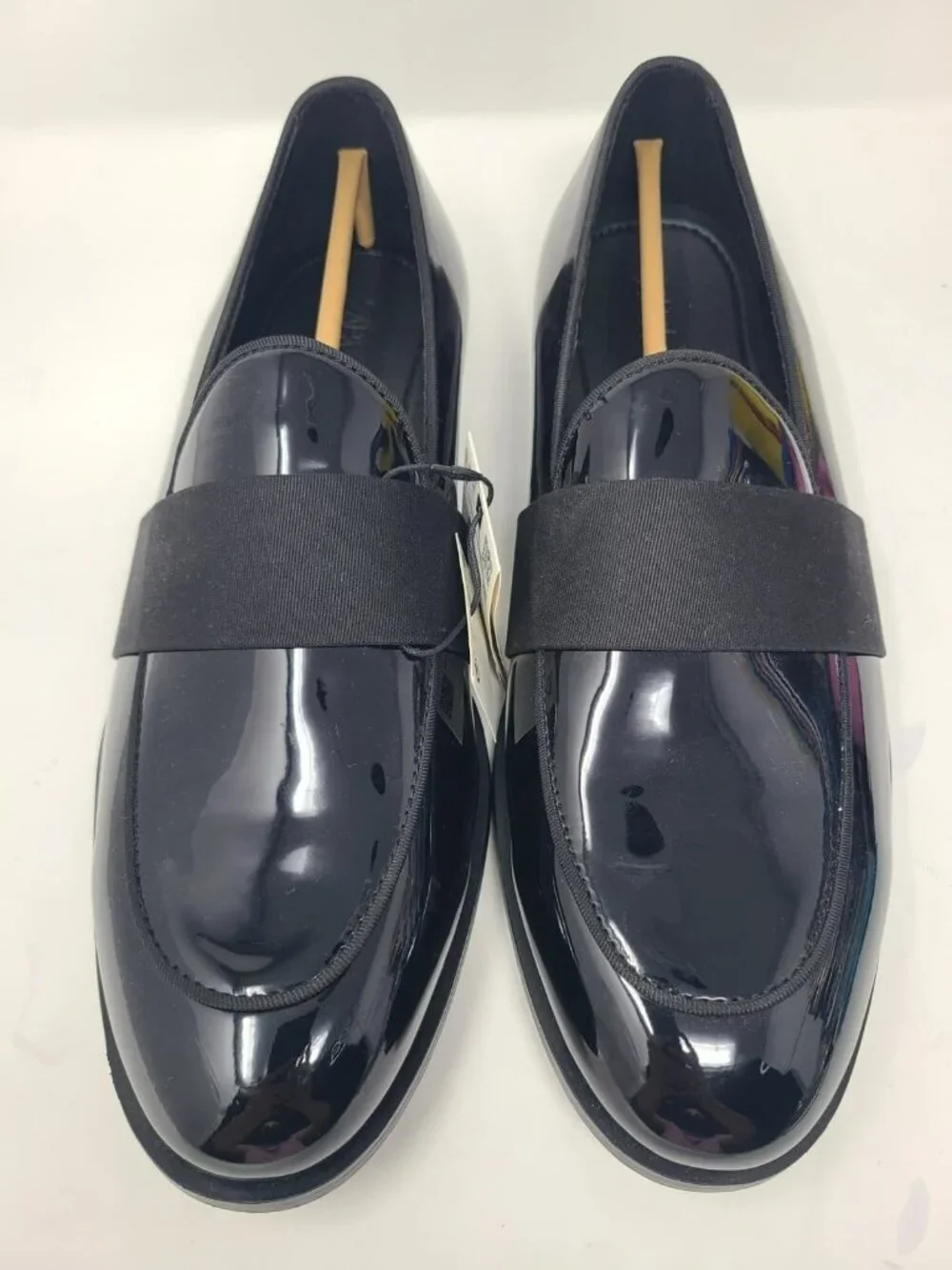 Zara Man Black Hi Shine LEATHER PENNY Slip Ons LOAFERS Size 12 2647/220